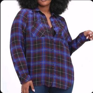 Torrid Blue, Maroon, Black Plaid Buttondown Shirt,  Size 1, US 1X